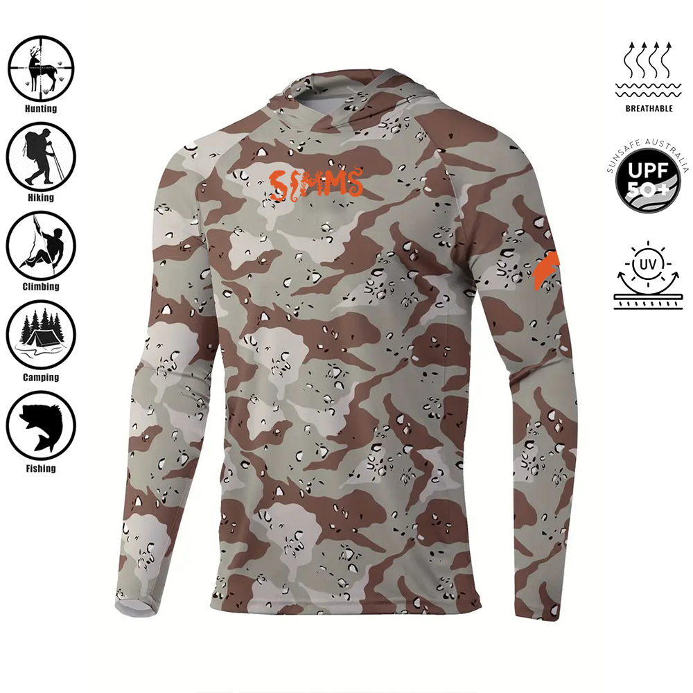 Fishing Shirt Uv Protection - Kemeja memancing berkerudung motif kamuflase pria